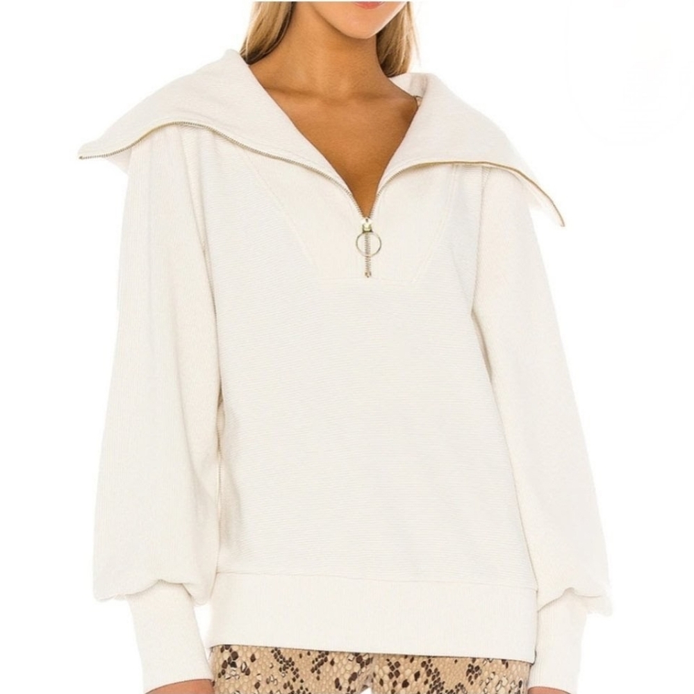 Varley Cream Zip-Up Sweatshirt